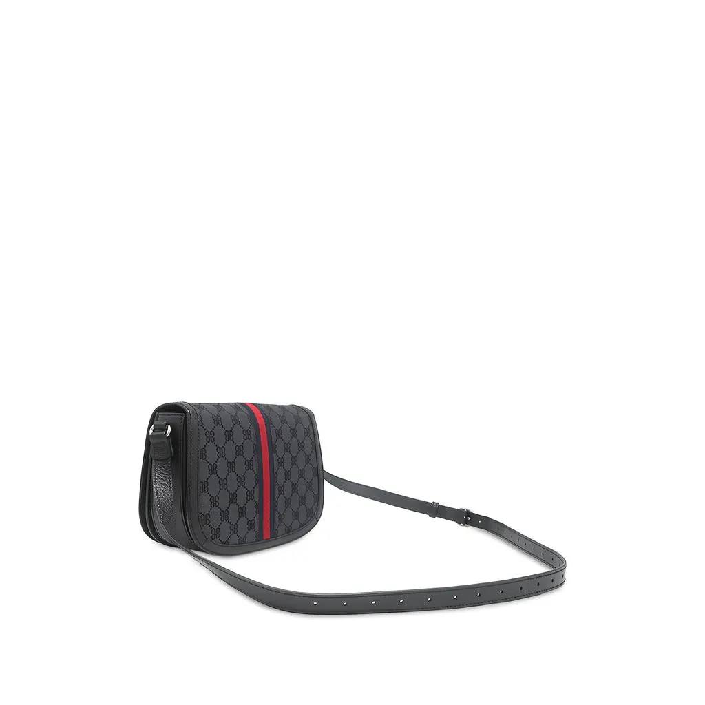 Balenciaga The Hacker Project BB Canvas Web Ophidia Crossbody Black Canvas Good - Back View