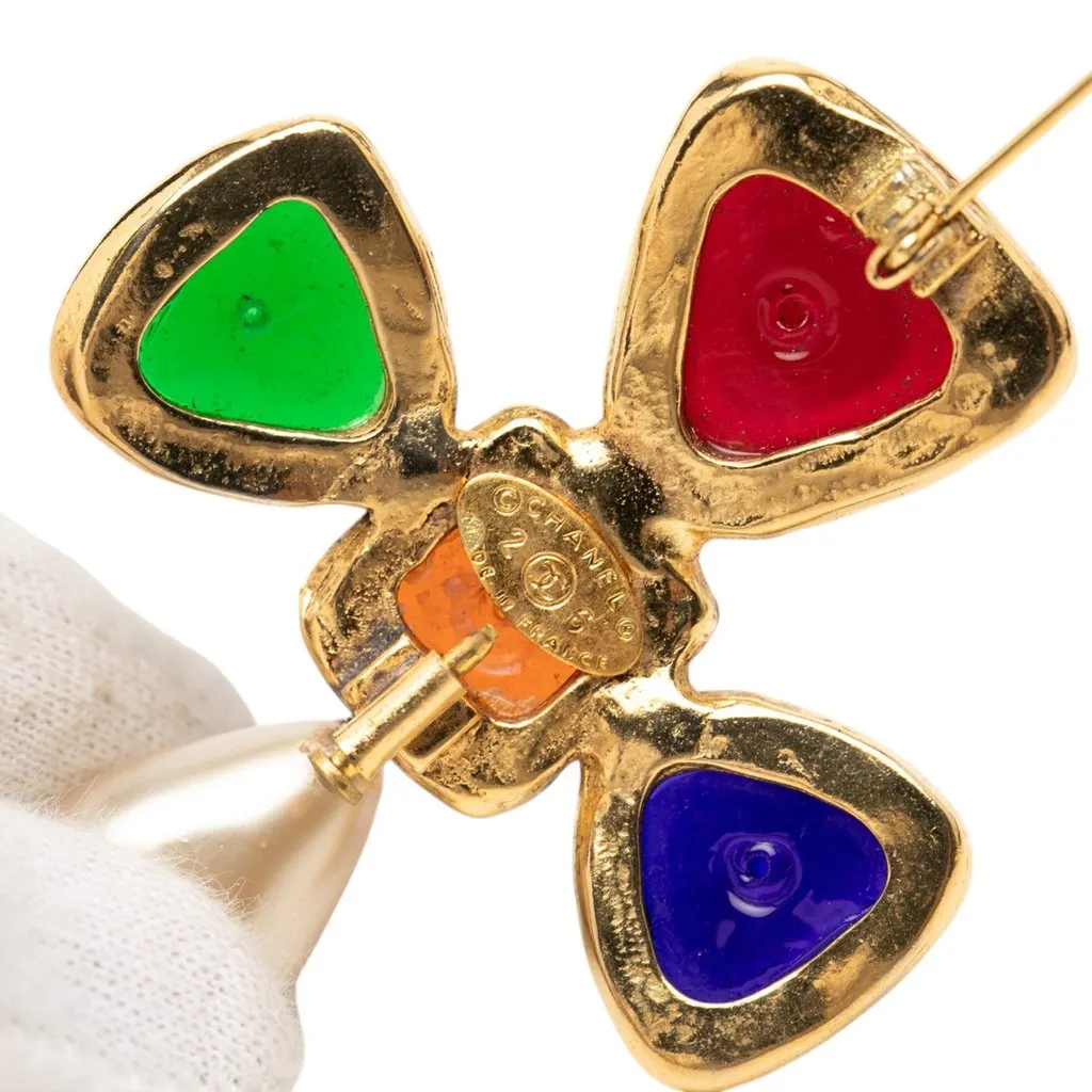 Chanel Gold Plated Multicolored Gripoix and Faux Pearl Pin Brooch MultiColor Very good - Inside View