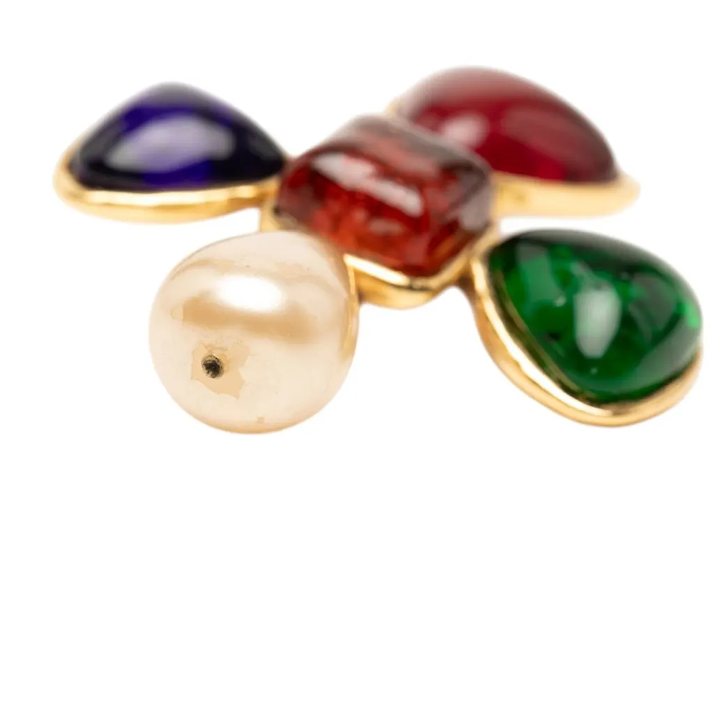 Chanel Gold Plated Multicolored Gripoix and Faux Pearl Pin Brooch MultiColor Very good - Model View