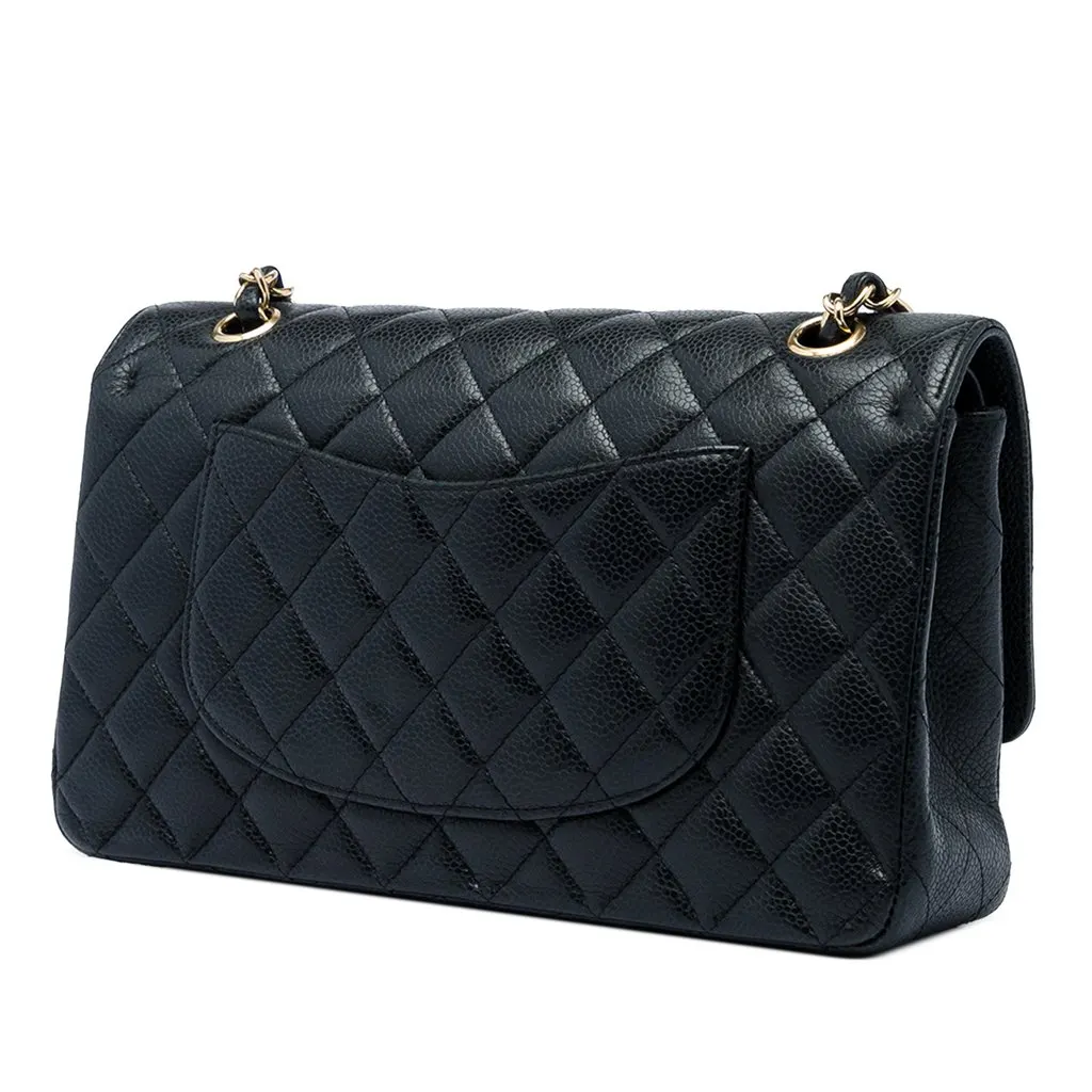 Chanel Medium Classic Caviar Double Flap Black Leather Very good - Back View