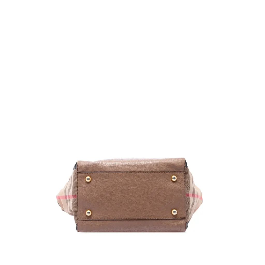 Burberry Small Derby Calfskin and House Check Canvas Canterbury Tote Beige Leather Very good - Inside View