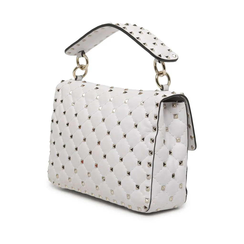 Valentino Medium Nappa Rockstud Spike Satchel White Leather Very good - Back View