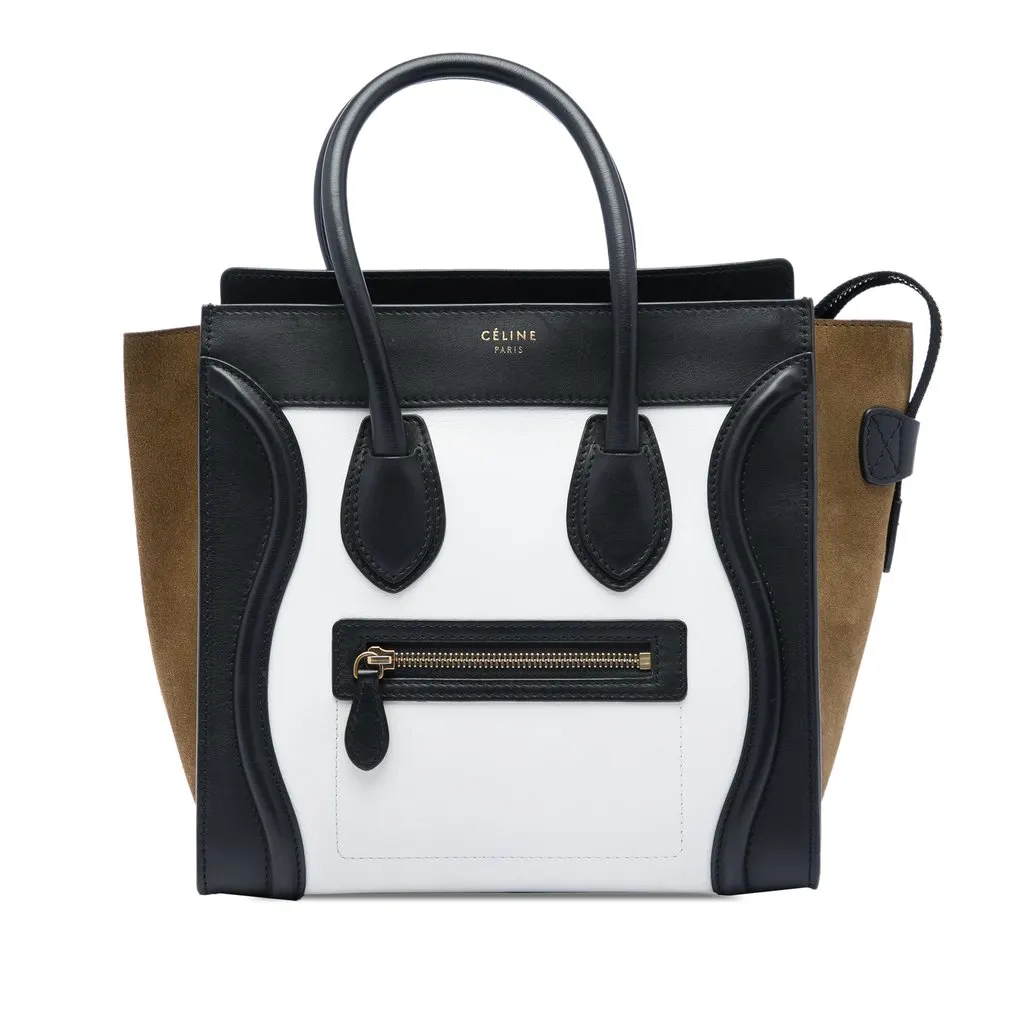 Celine Micro Tricolor Calfskin and Suede Luggage Tote White Leather Very good - Front View