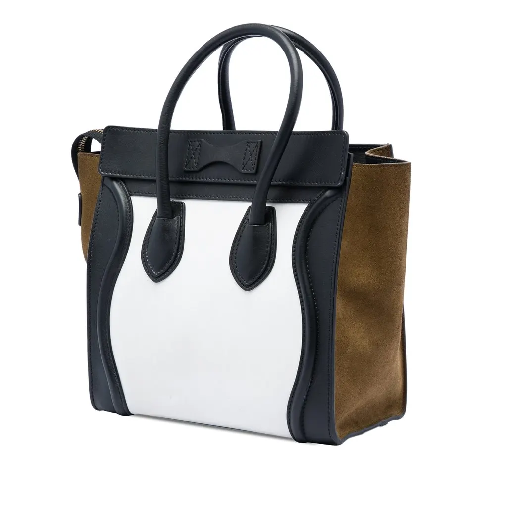Celine Micro Tricolor Calfskin and Suede Luggage Tote White Leather Very good - Back View