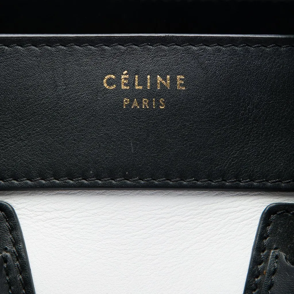 Celine Micro Tricolor Calfskin and Suede Luggage Tote White Leather Very good - Box View