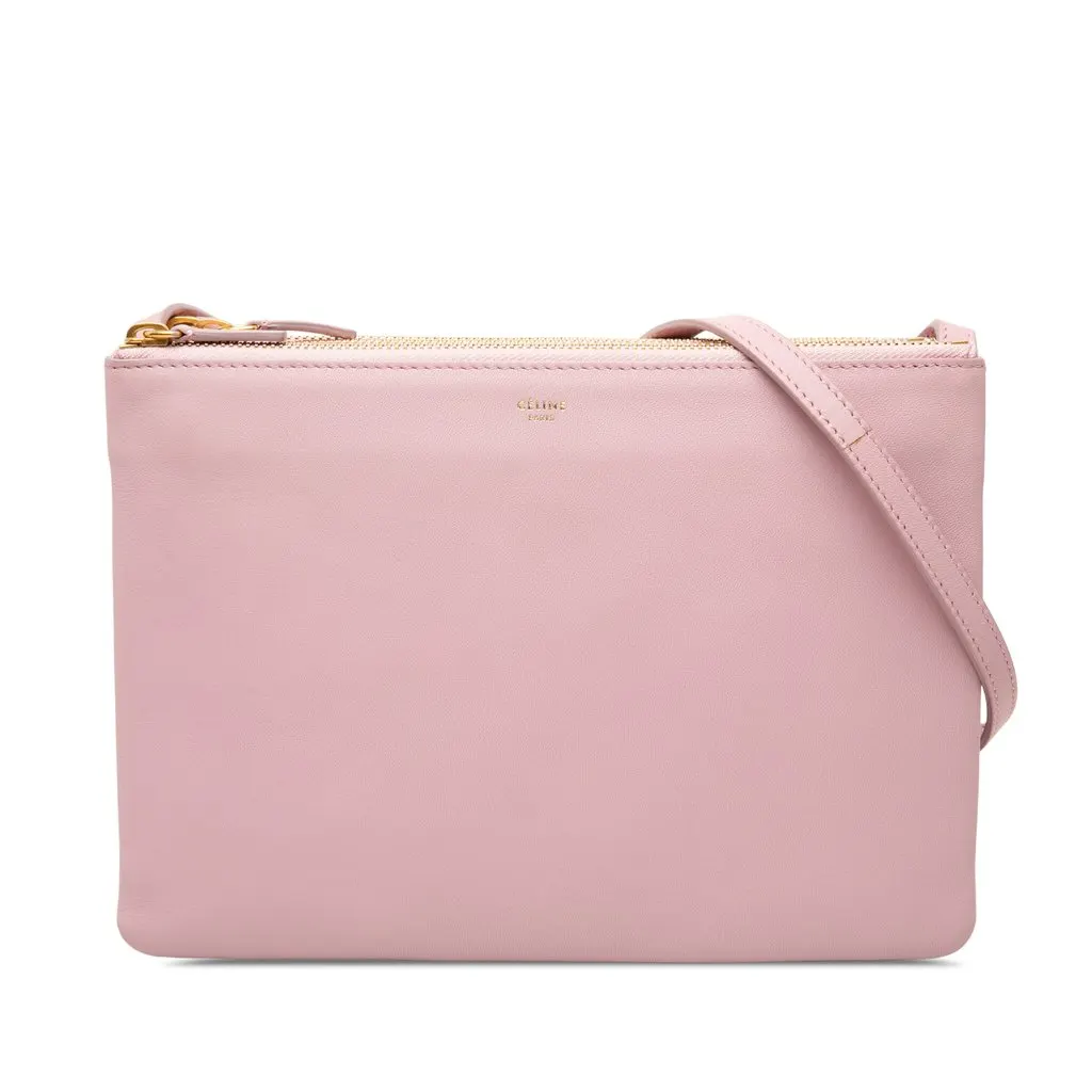 Celine Large Lambskin Trio Crossbody Pink Leather Good - Front View