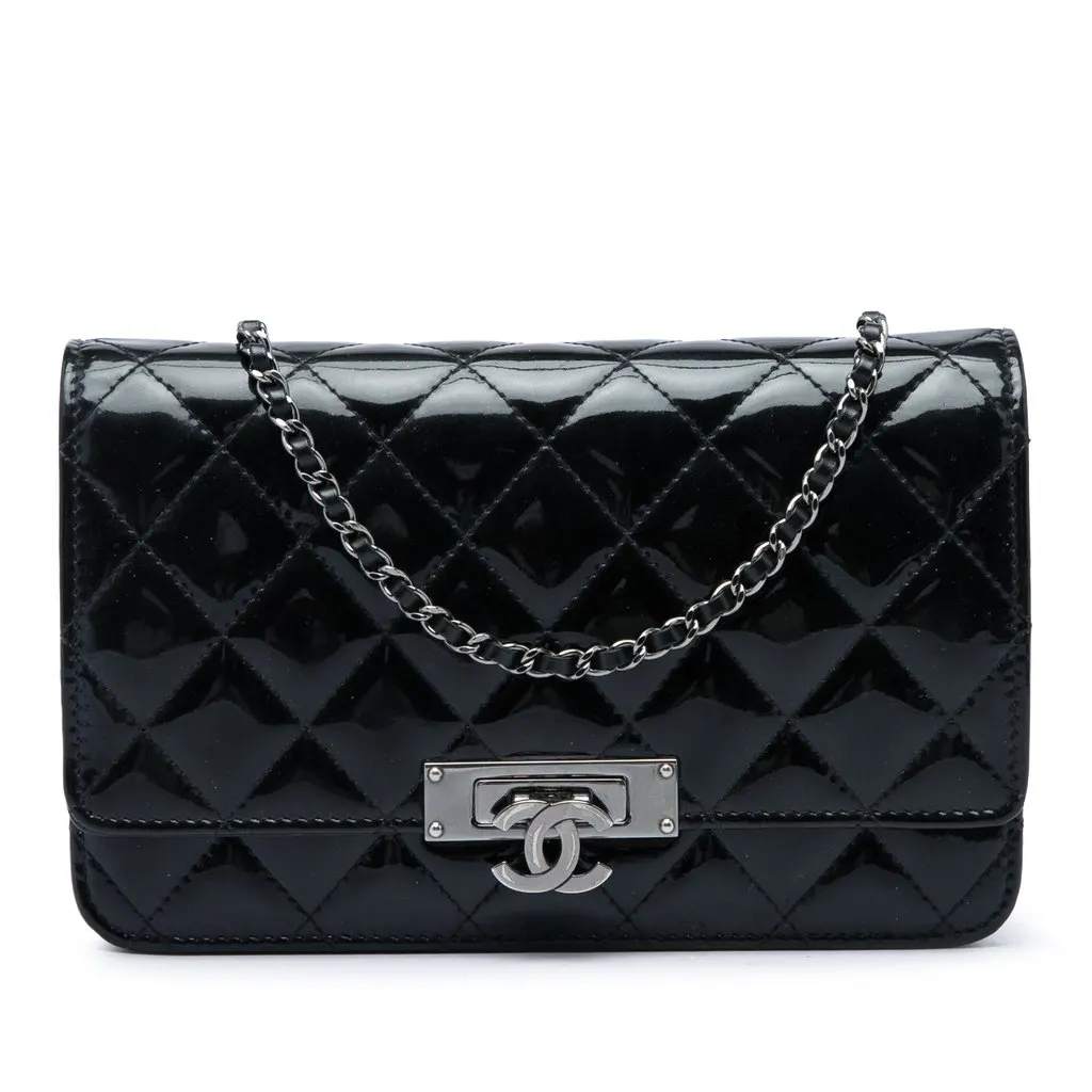 Chanel Quilted Patent Golden Class Wallet on Chain Black Leather Very good - Front View