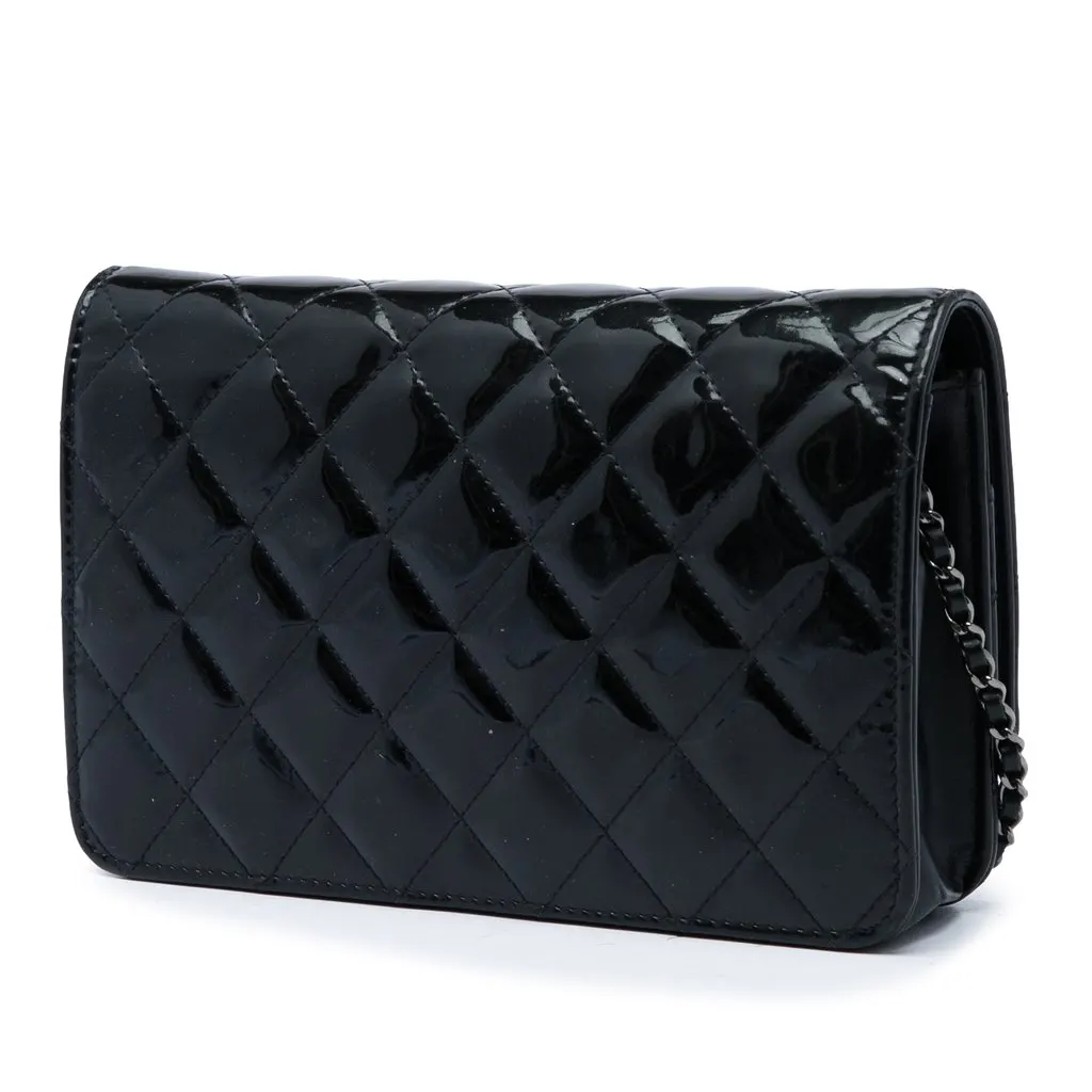 Chanel Quilted Patent Golden Class Wallet on Chain Black Leather Very good - Back View