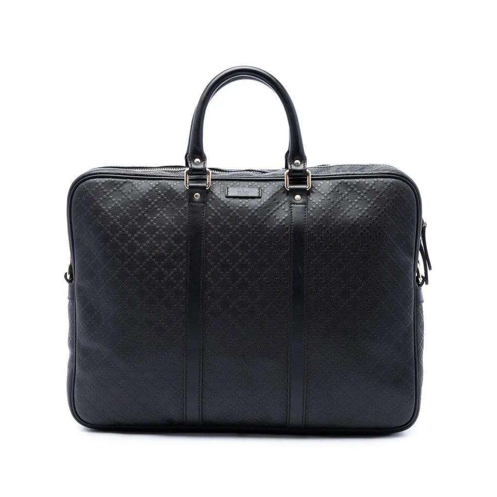 Gucci Diamante Calfskin Business Bag Black Leather Good - Front View