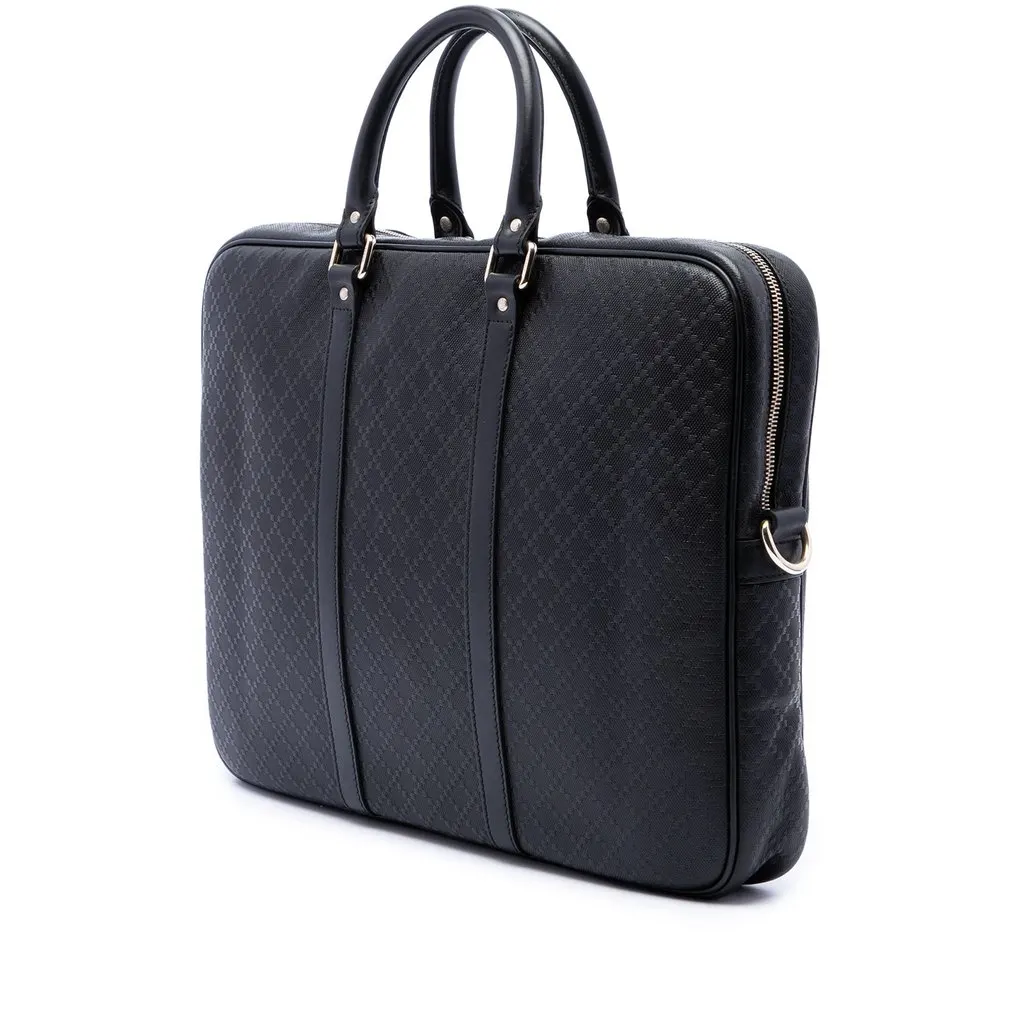 Gucci Diamante Calfskin Business Bag Black Leather Good - Back View