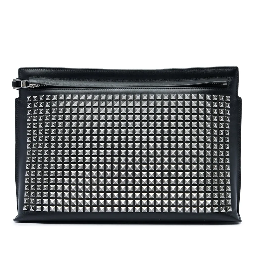 Loewe Studded Calfskin T Clutch Black Leather Good - Front View