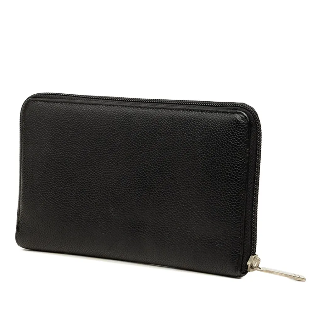 Chanel CC Caviar Zip Around Organizer Wallet Black Leather Good - Back View