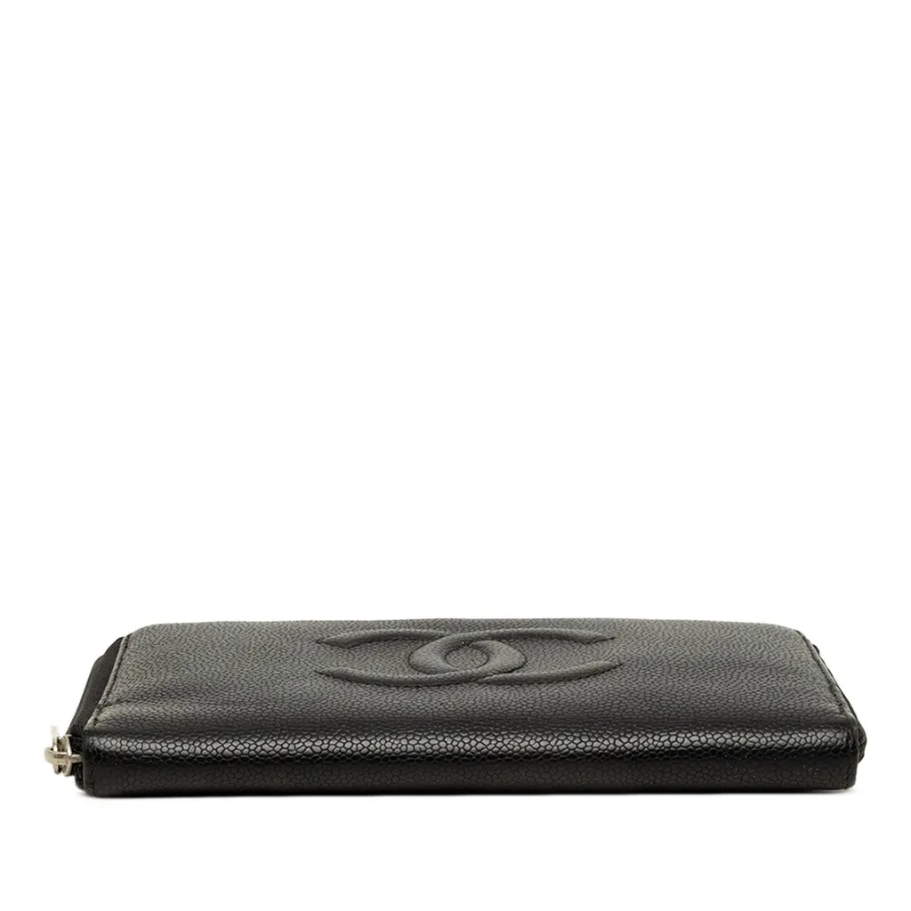 Chanel CC Caviar Zip Around Organizer Wallet Black Leather Good - Inside View