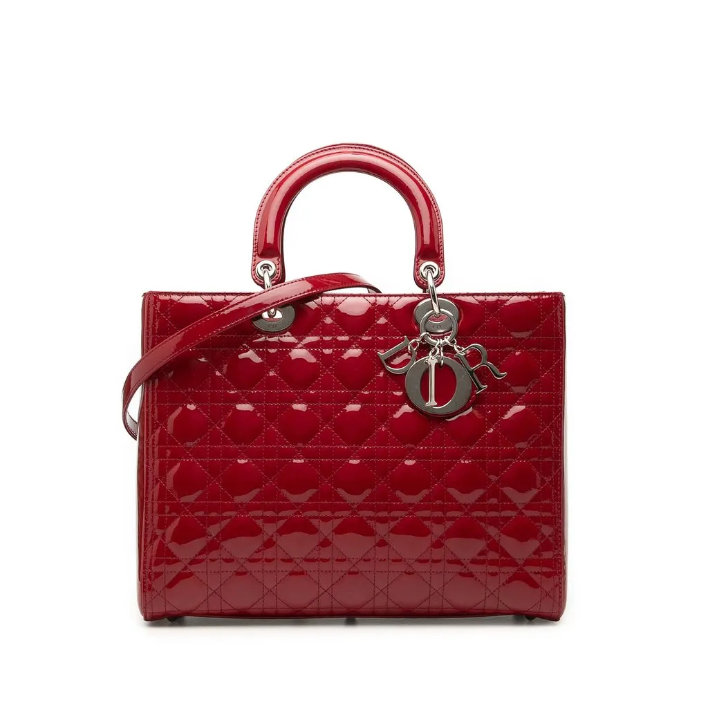 Dior Large Patent Cannage Lady Dior Red Leather Very good - Front View
