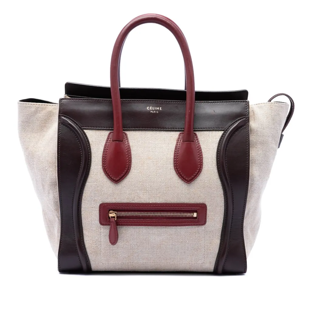 Celine Mini Tricolor Canvas and Leather Luggage Tote Brown Very good - Front View