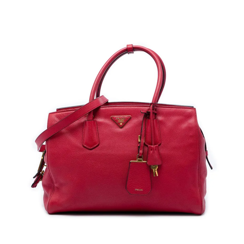 Prada Vitello Daino Zip Top Convertible Tote Red Leather Very good - Front View