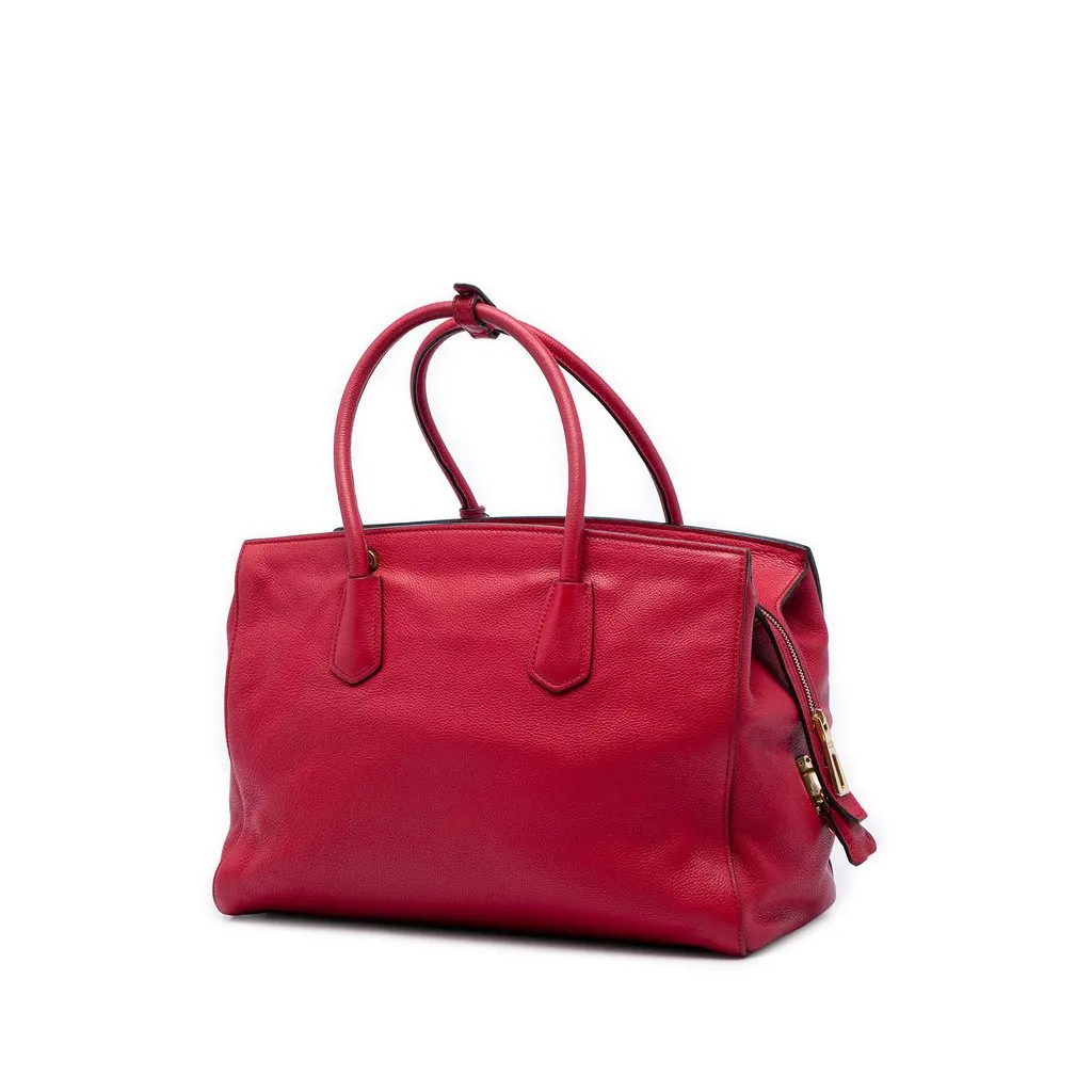 Prada Vitello Daino Zip Top Convertible Tote Red Leather Very good - Back View