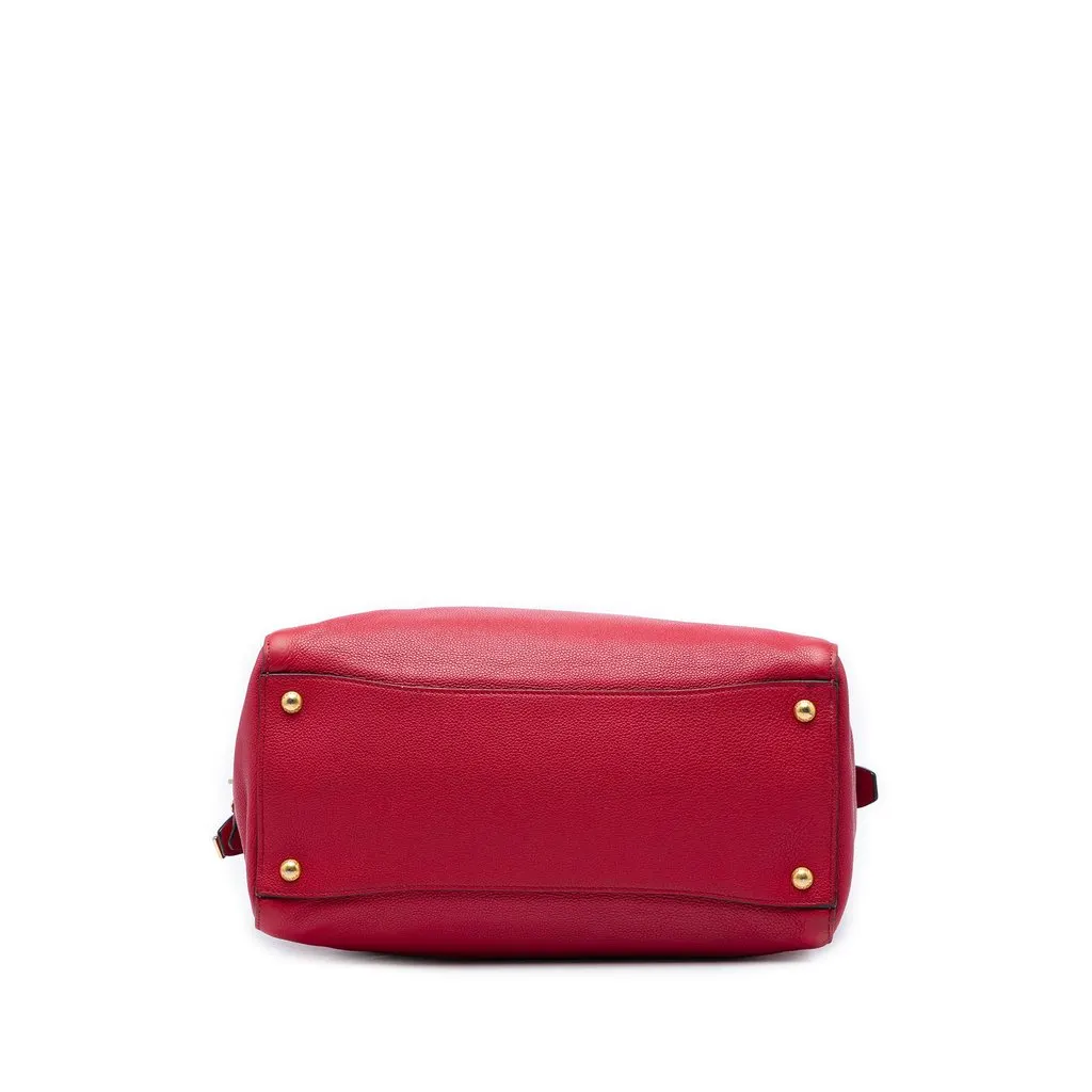 Prada Vitello Daino Zip Top Convertible Tote Red Leather Very good - Inside View