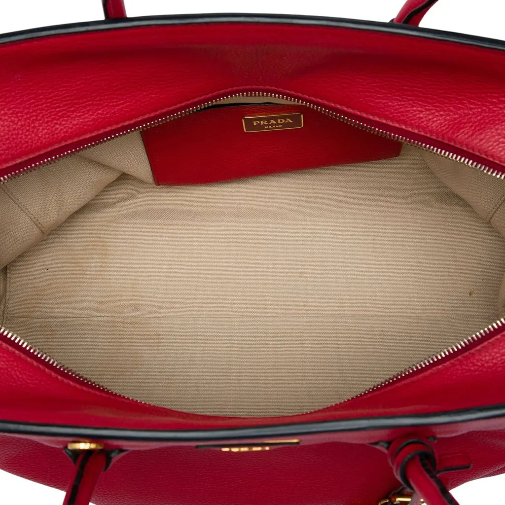 Prada Vitello Daino Zip Top Convertible Tote Red Leather Very good - Model View