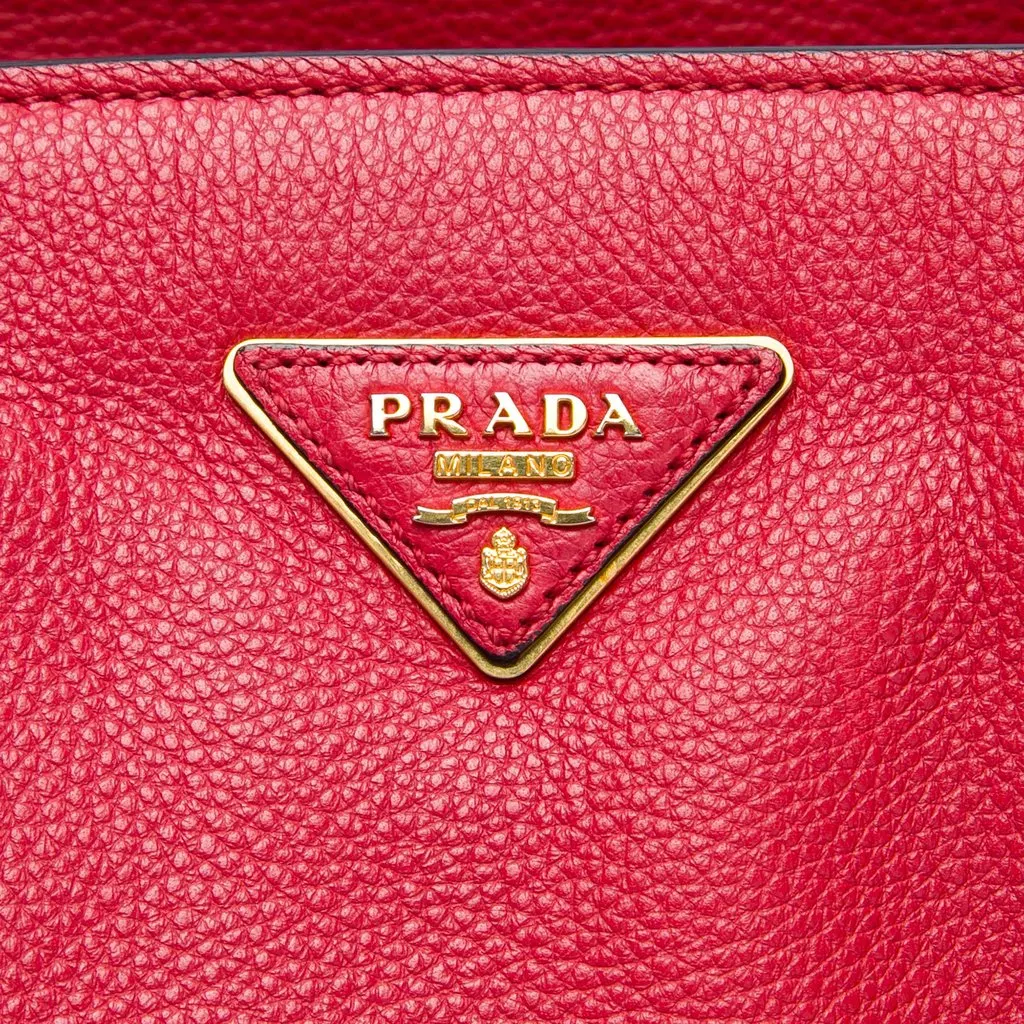 Prada Vitello Daino Zip Top Convertible Tote Red Leather Very good - Box View