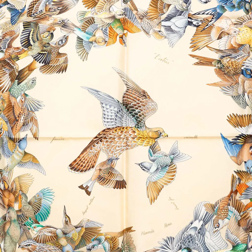 Hermès L Intrus Silk Scarf 90 Beige Very good - Back View