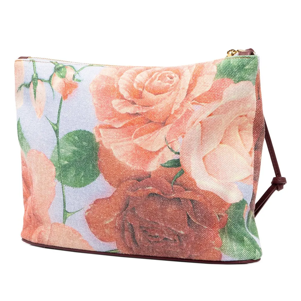Loewe Paulas Ibiza Canvas Rose Print Clutch Blue Canvas Very good - Back View