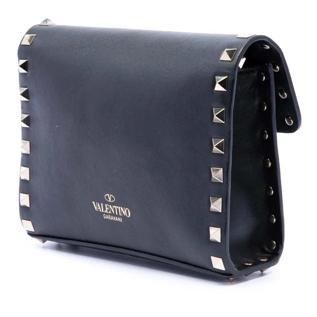 Valentino Small Vitello Monochrome Rockstud Flap Crossbody Black Leather Very good - Back View
