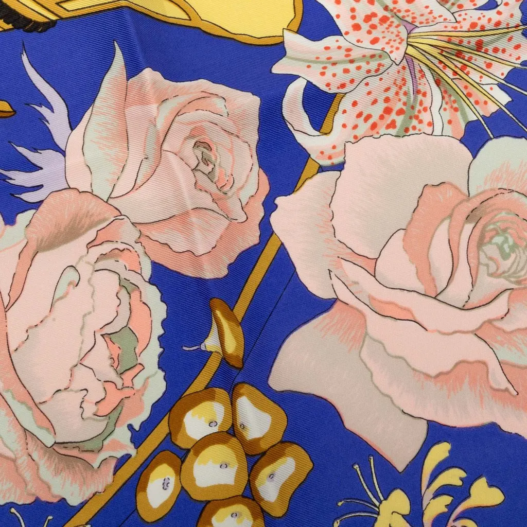 Hermès Fleurs et Raisins Silk Scarf 90 Blue Silk Good - Box View