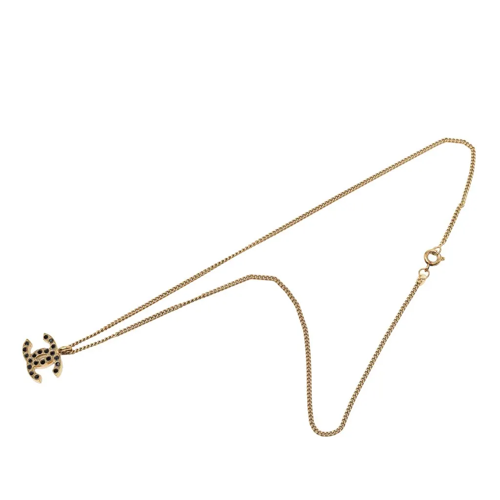 Chanel CC Gold Plated Strass Pendant Necklace Gold Metal Very good - Front View