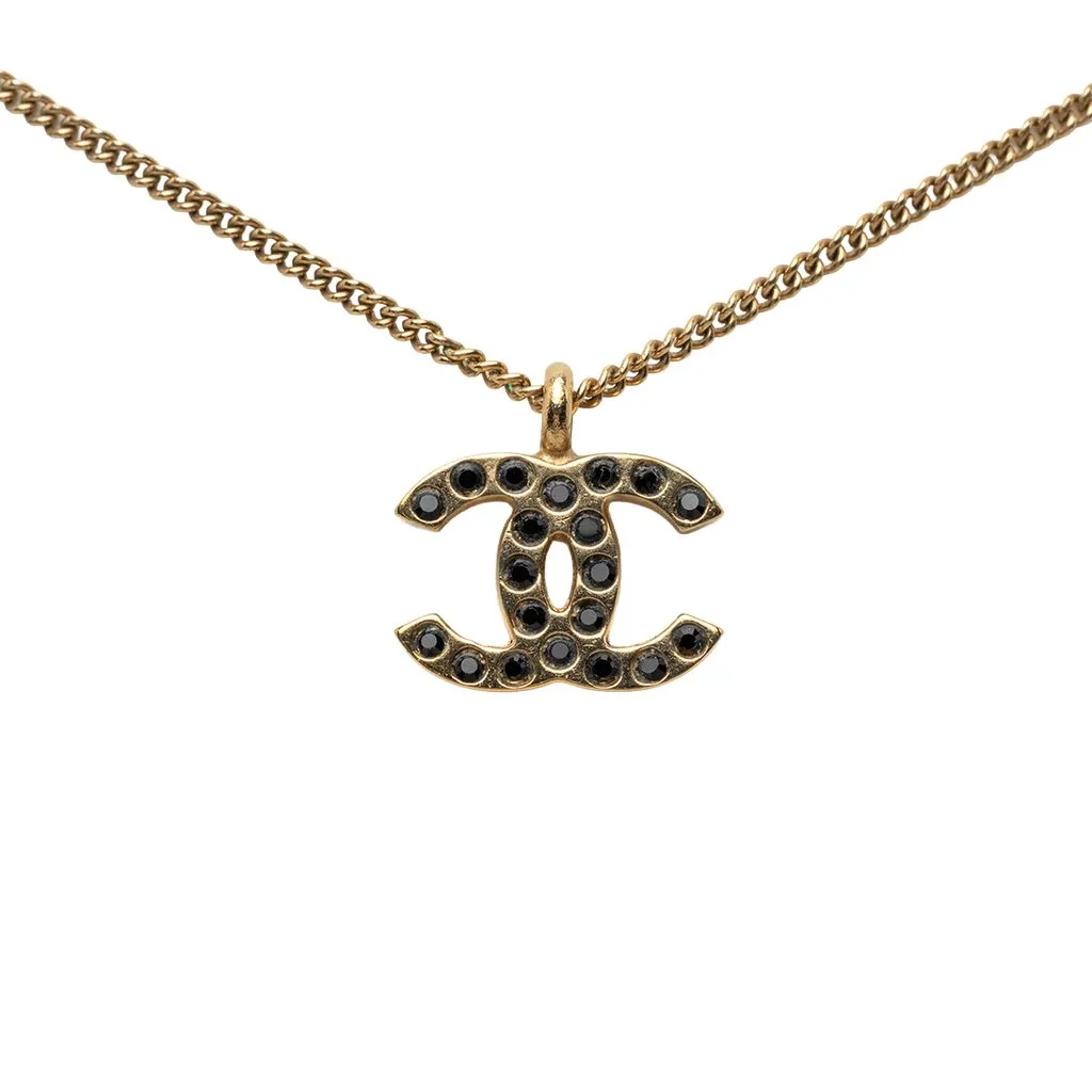Chanel CC Gold Plated Strass Pendant Necklace Gold Metal Very good - Back View