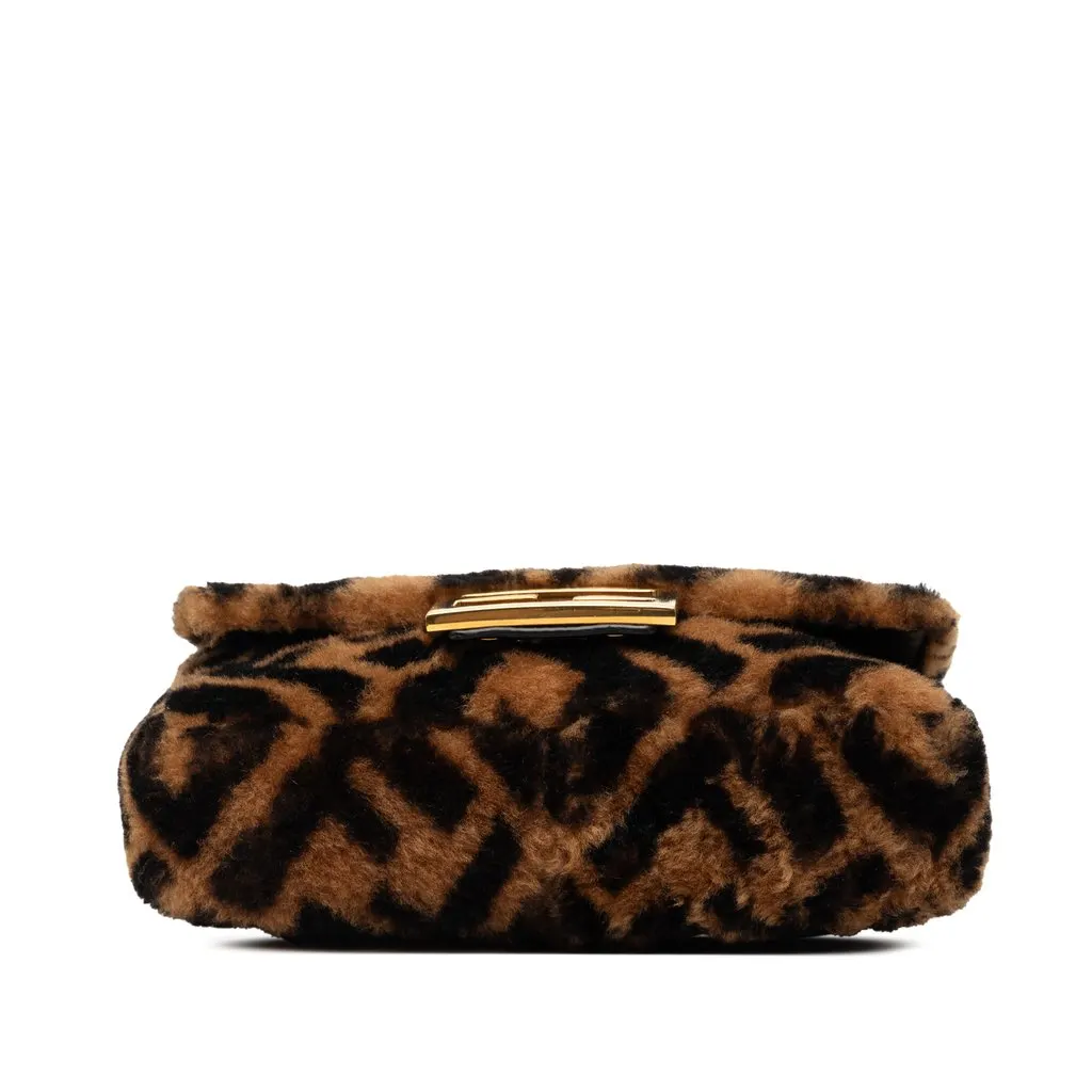 Fendi Mini Zucca Shearling Chain Baguette Satchel Brown Very good - Inside View