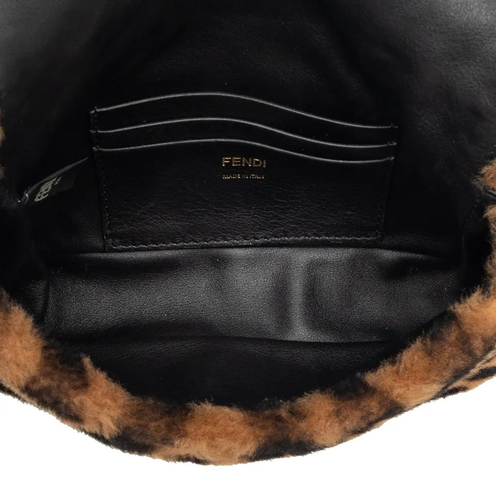 Fendi Mini Zucca Shearling Chain Baguette Satchel Brown Very good - Model View