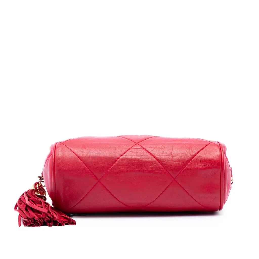 Chanel Mini Quilted Lambskin Tassel Barrel Crossbody Red Leather Very good - Inside View