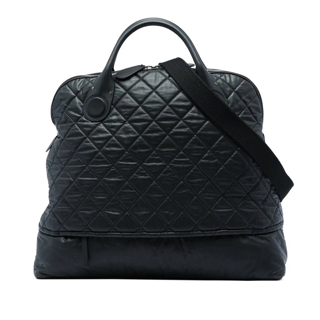 Chanel Extra Large Quilted Coated Canvas Expandable Zip Travel Bag Black Very good - Front View