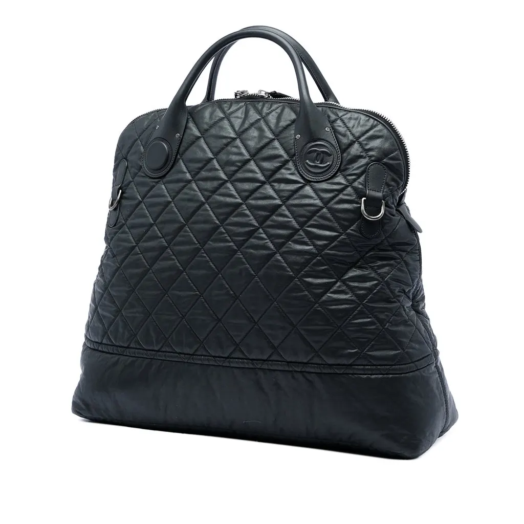 Chanel Extra Large Quilted Coated Canvas Expandable Zip Travel Bag Black Very good - Back View