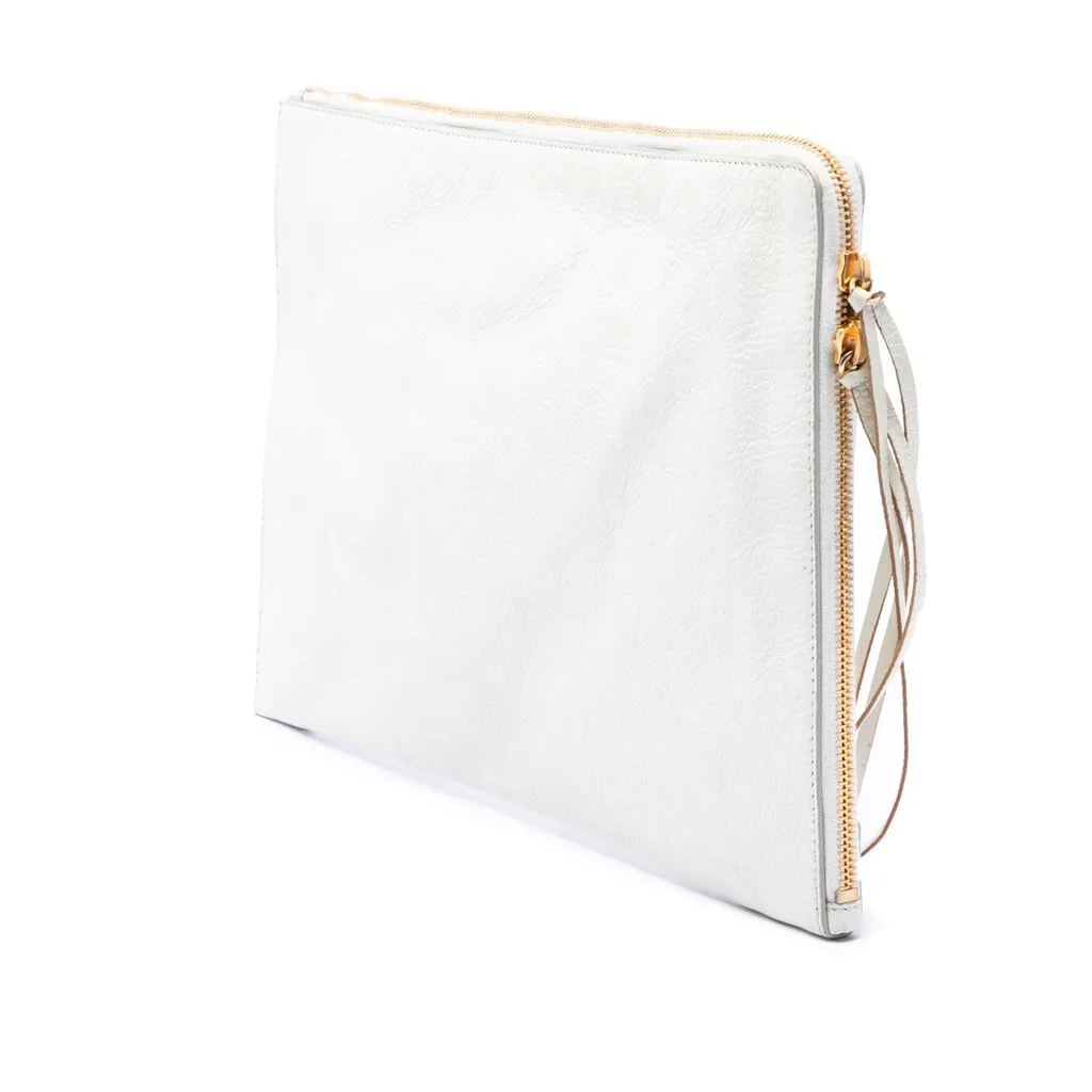 Balenciaga Goatskin Motocross Classic Metallic Edge Clutch White Leather Very good - Back View