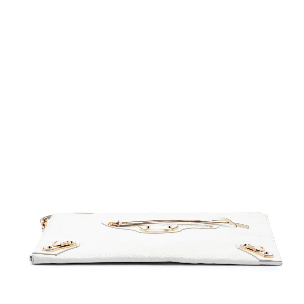 Balenciaga Goatskin Motocross Classic Metallic Edge Clutch White Leather Very good - Inside View