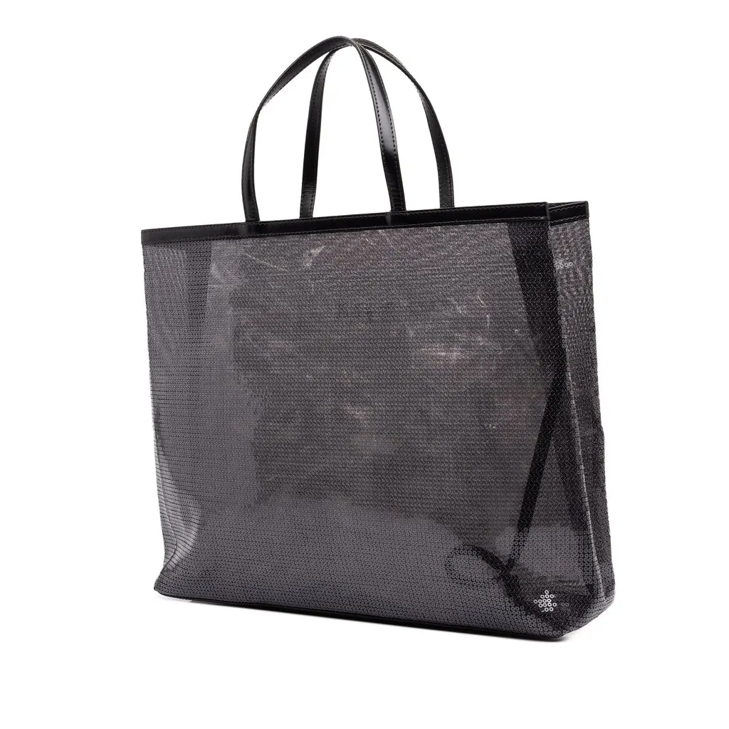 Prada Large Sequined Mesh Logo Tote Black Good - Back View
