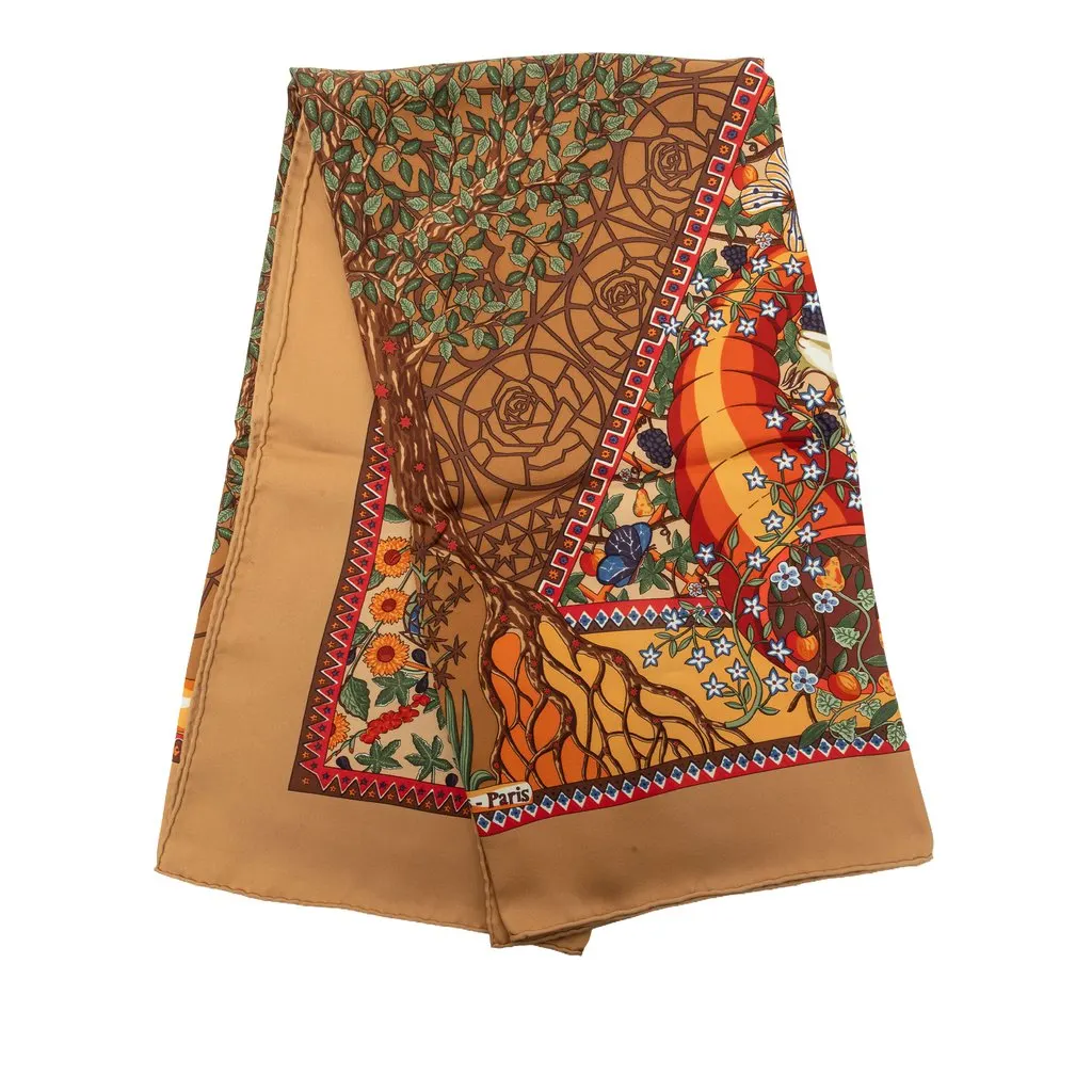 Hermès Axis Mundi Carre Silk Scarf 90 Brown Very good - Front View
