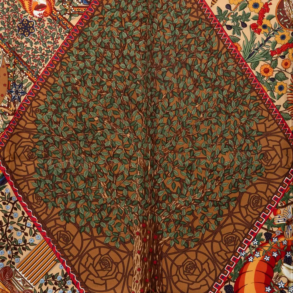 Hermès Axis Mundi Carre Silk Scarf 90 Brown Very good - Back View