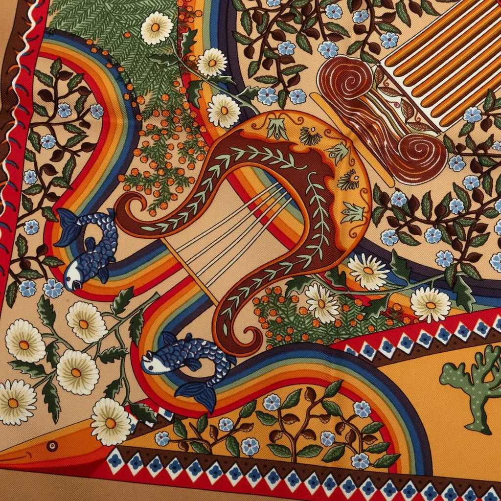 Hermès Axis Mundi Carre Silk Scarf 90 Brown Very good - Inside View