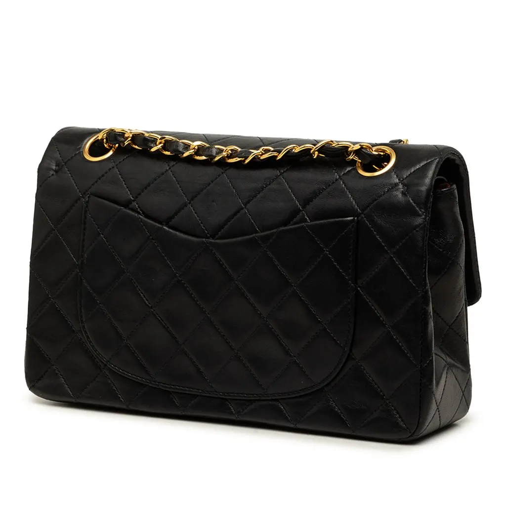 Chanel Small Classic Lambskin Double Flap Black Leather Good - Back View