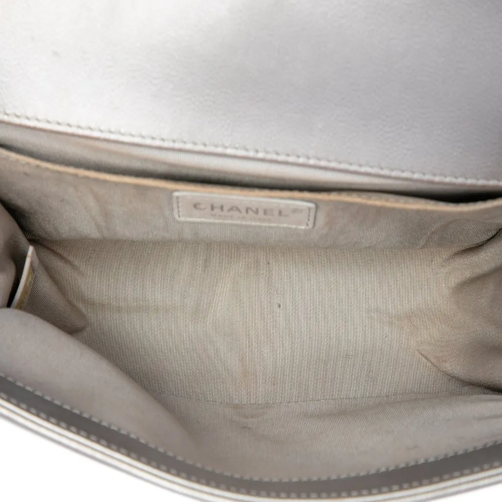 Chanel Old Medium Chevron Caviar Boy Flap Silver Leather Good - Model View