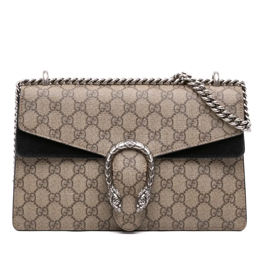 Gucci Medium GG Supreme Dionysus Shoulder Bag Beige Canvas Good - Front View