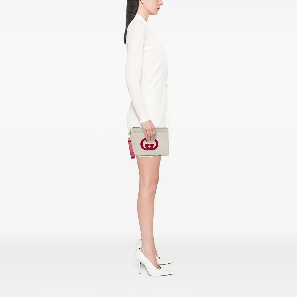 Gucci Calfskin Interlocking G Wristlet Clutch White Leather Very good - Box View