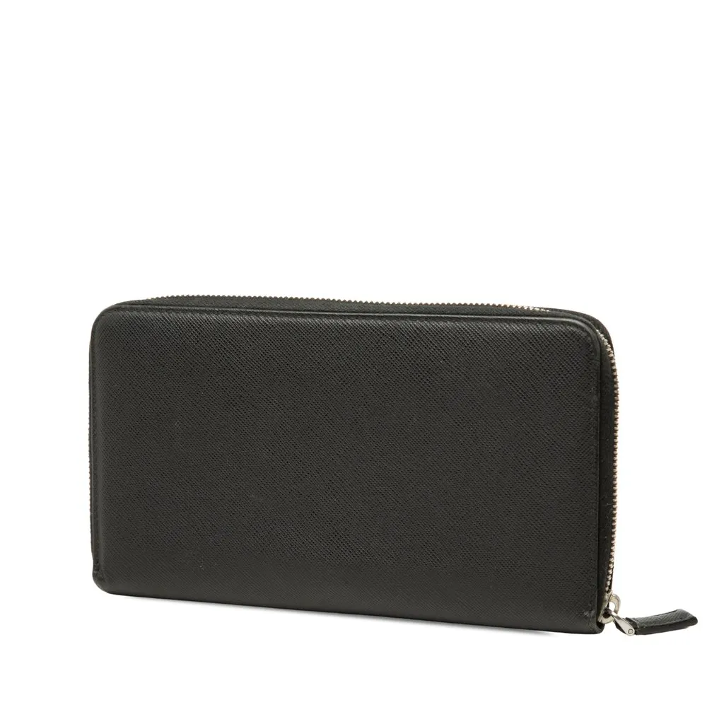 Prada Saffiano Zip Around Long Wallet Black Leather Very good - Back View
