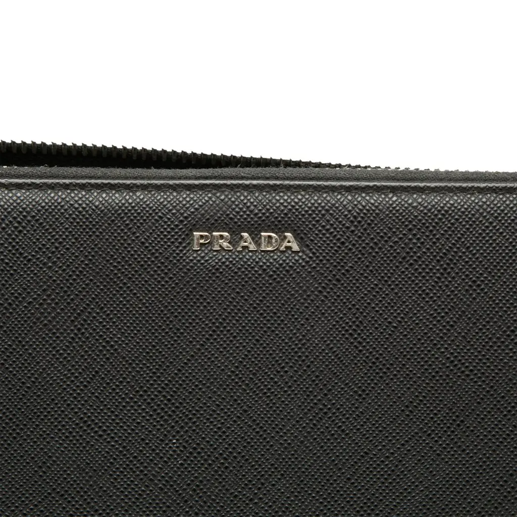 Prada Saffiano Zip Around Long Wallet Black Leather Very good - Box View