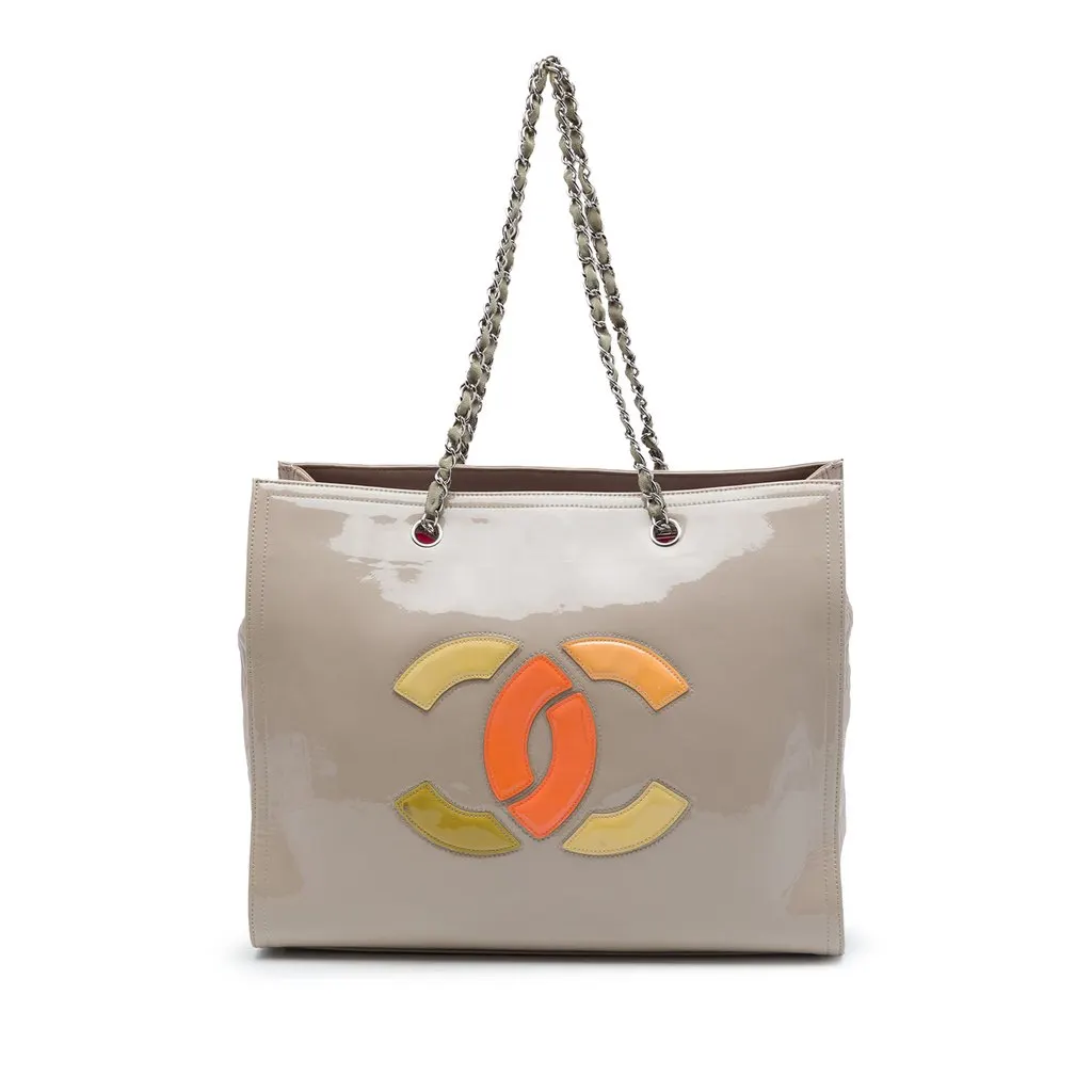 Chanel CC Patent Lipstick Ligne Tote Brown Leather Very good - Front View