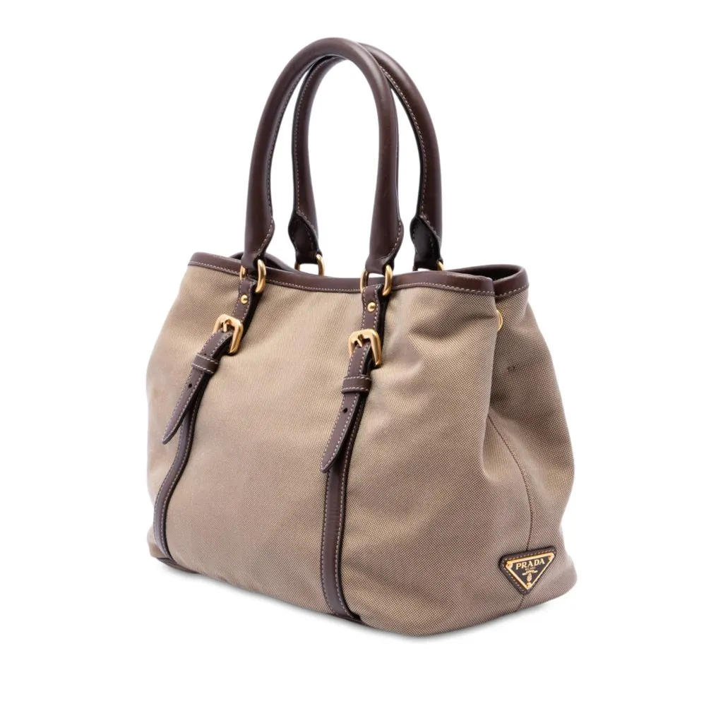 Prada Canvas Canapa Logo Bow Satchel Beige Very good - Back View