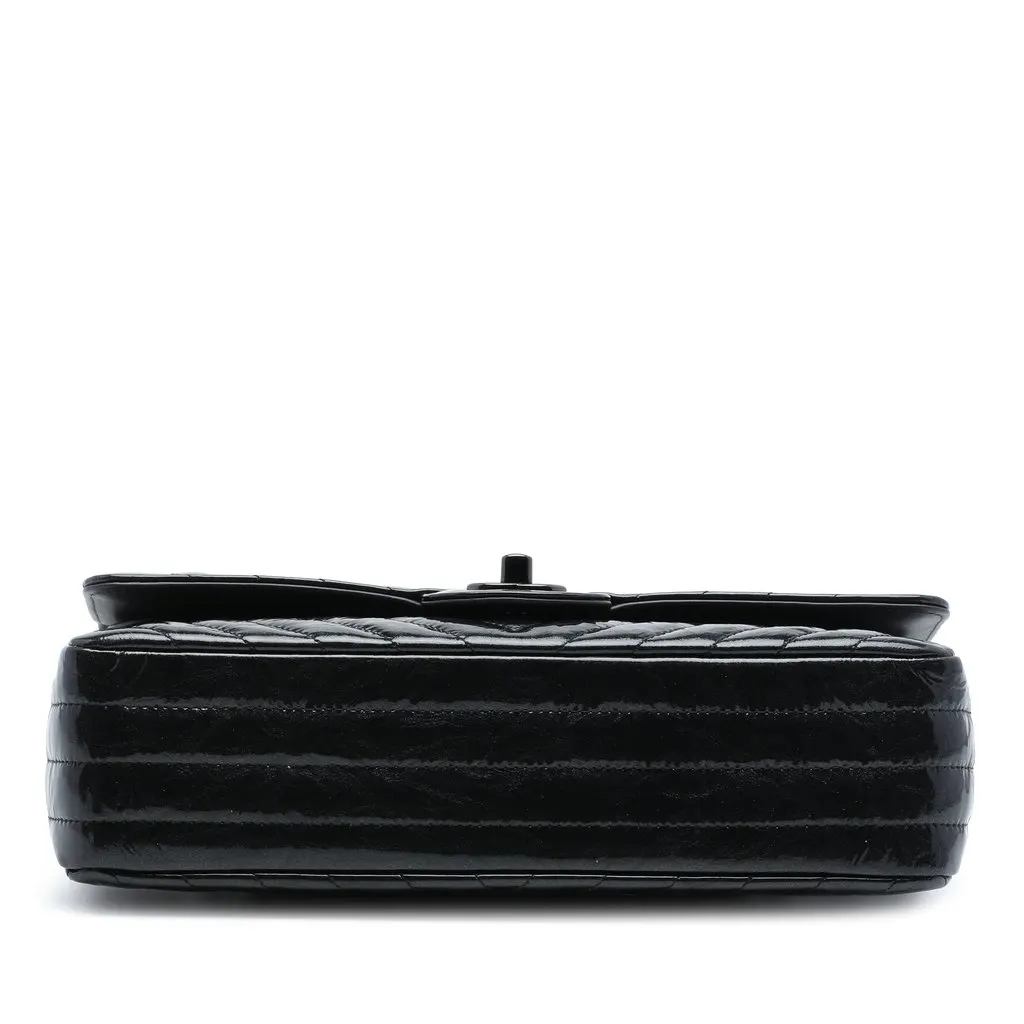 Chanel Medium Classic Chevron Patent So Black Double Flap Black Leather Very good - Inside View